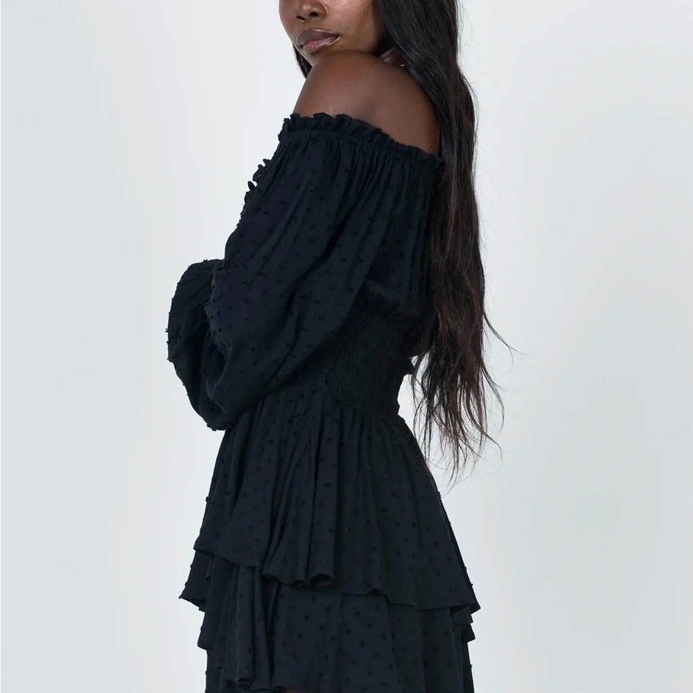 NWT Princess Polly “Love Galore” Long Sleeve Smocked Romper Black Cottagecore - Picture 4 of 9